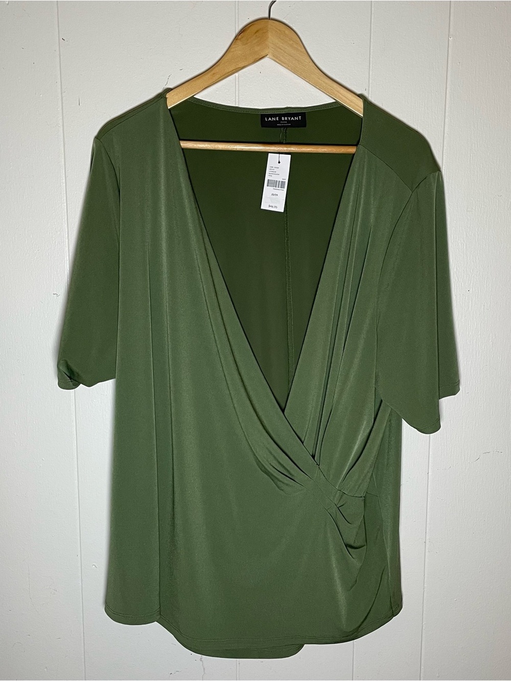 Lane Bryant Olive Green Faux-Wrap V-Neck Blouse Size 22/24